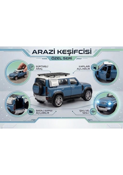 Işıklı Müzikli Sürtmeli 1:32 Ölçekli Model Kapısı Bagajı Ve Kaputu Açılabilir Oyuncak Araba Mavi