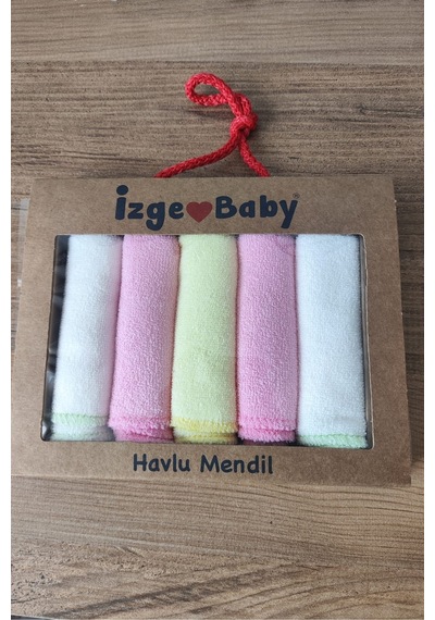 İzge %70 Pamuklu Renkli Yumuşak Kız Bebek Havlu Ağız Mendili 5'li Set - Kutulu Bebek Havlusu 0-3 Ay Diğer