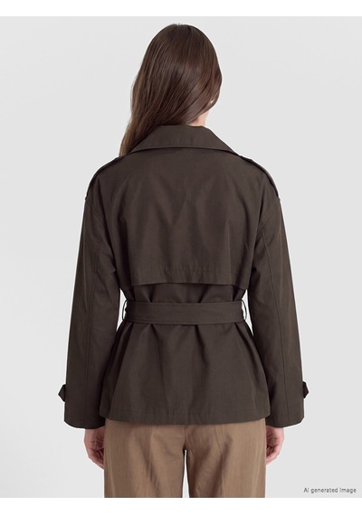 Lcw Modest Kahverengi Dik Yaka Kuşaklı Oversize Kadın Trençkot