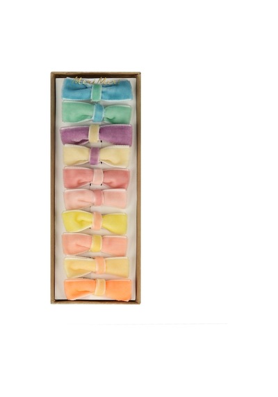 Meri Meri - Pastel Velvet Mini Bow Clips - Pastel Renk Kadife Tokalar - 10'lu Çok Renkli