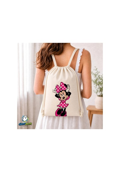 Ghostbastır Design Minnie Mouse Büzgülü Keten Çanta C194 Bej