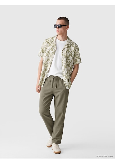 Lc Waikiki Lc Waıkıkı Bej Regular Fit Resort Yaka Desenli Erkek Gömlek