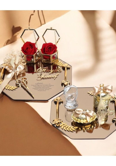 Affinity Sekizgen Gold Söz Nişan Tepsisi Ve Damat Kahve Fincan Tepsisi Gold Gold