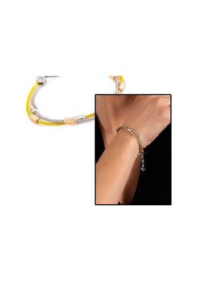 Tesbihane-Çift Sıra Silver-Gold Renkli 925 Ayar Gümüş Dorika Kadın Bileklik