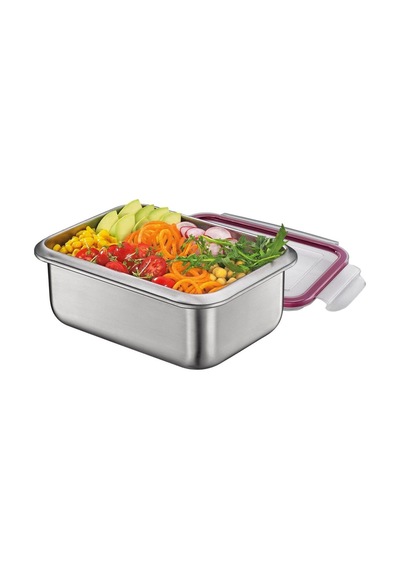 Kuchenprofi Paslanmaz Çelik Lunchbox 22x16x8,5 Cm Şeffaf Kapaklı Saklama Kabı Saklama Kapları Gri - Pembe