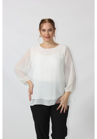 Moda Berray 3243 Kolu Taş Baskılı Şık Bluz Beyaz
