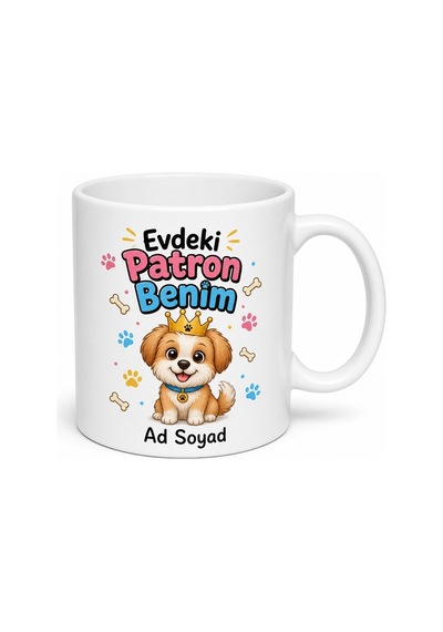 İsme Özel Evdeki Patron Köpeğim Yazılı Komik Kupa Bardak Hediye Beyaz / Çok Renkli