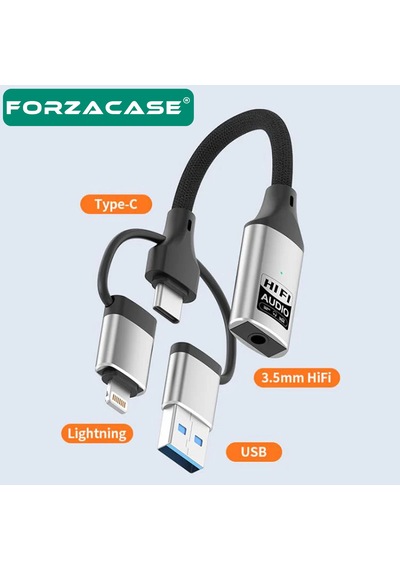 Forzacase 3in1 Apple Uyumlu iPhone Lightning, Type-c, Usb Girişli 3.5 Mm Aux Çevirici Kulaklık Jak Adaptör Fc1164 1 Adet