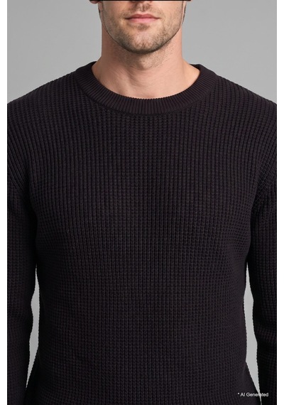 Defacto Relaxed Fit Bisiklet Yaka Basic Triko Kazak G6422ax26aubk81 Siyah-bk81