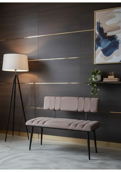 Özcan Metal Siyah Metal Ayaklı Metal Kasalı Sırtlı Mutfak Salon Antre Yatak Odası Balkon Puf Bank Bench Oturak Kahverengi