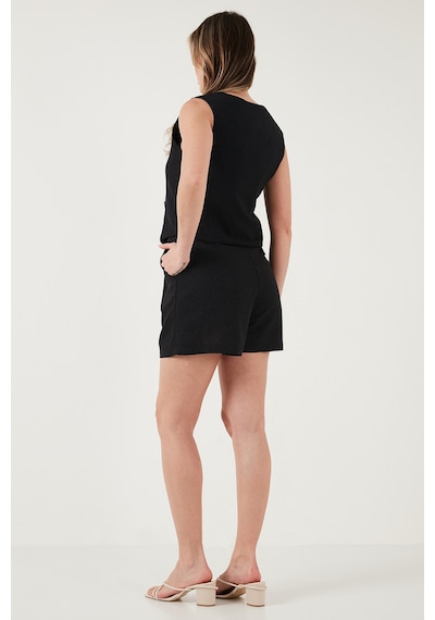Lela Pamuk Ve Keten Karışımlı Slim Fit Yelek Şort Bayan Takım 5866118 Siyah