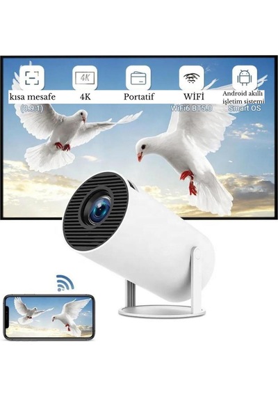 Taşınabilir Sinema Projeksiyon 720p Ev Sineması Bluetooth Android Akıllı Projektör