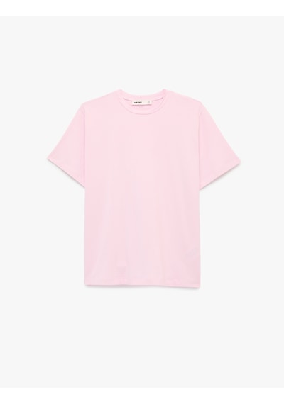 Koton Pamuklu Kısa Kollu Bisiklet Yaka Oversize Basic Tişört Pembe 6sak50170ek Gül