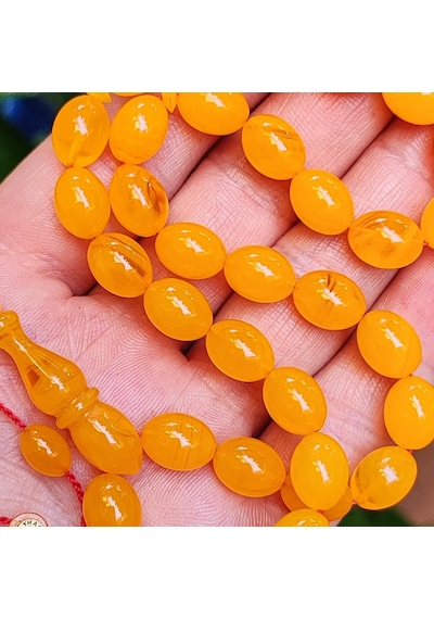 8x11 Mm Ayhan Turan Usta İşçilikli Mişmişi Sıkma Kehribar Tesbih Bal Rengi