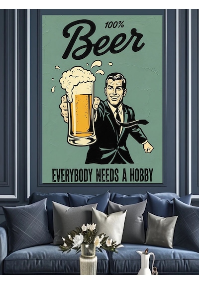 Retro Bira Reklam Posteri Dekoratif Kanvas - Mdf Ahşap Tablo