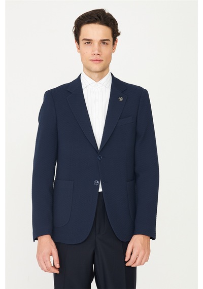 Lacivert Hafif Desenli Blazer Ceket Laci