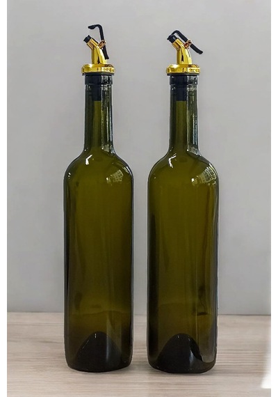 Afracam 750 Ml Yeşil Yağdanlık Şişesi Yağlık Gold Akıtıcılı Kapaklı Sızdırmaz Cam Şişe 2'li 750 Cc Diğer