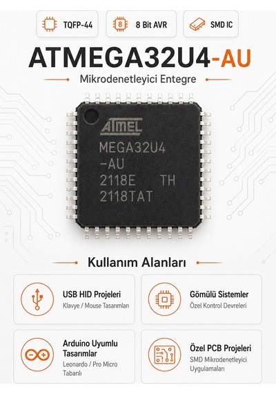 Atmega32u4-au Atmel Microchip Tqfp-44 8 Bit Avr 16mhz Usb Mikrodenetleyici Entegre