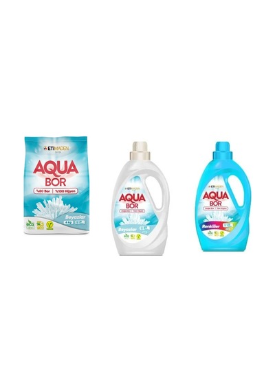 Aquabor Doğal Mineralli 4 Kg Beyaz + Sıvı Beyaz + Sıvı Renkliler 3 Lü Set 0.75 LT - 2.5 LT - 12 KG