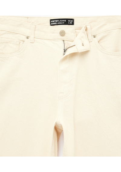 Koton Pamuklu Bol Normal Bel Cepli Oversize Barrel Fit Jean Pantolon Ekru 6sam40423nd