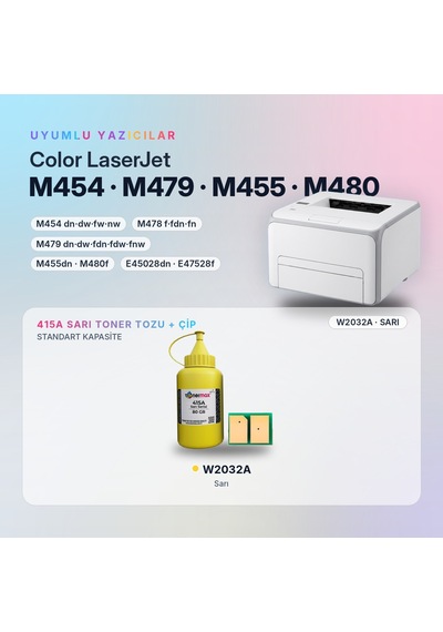 Hp 415a W2032a Toner Tozu + Çip Sarı 80gr / Color Laserjet Pro M454 / M479 Enterprise M455 / M480