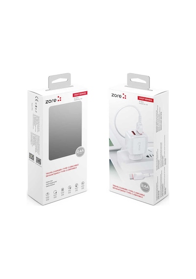 Vest Serisi V2 Type-C 2 In 1 2.4A Hızlı Şarj Seti-Beyaz