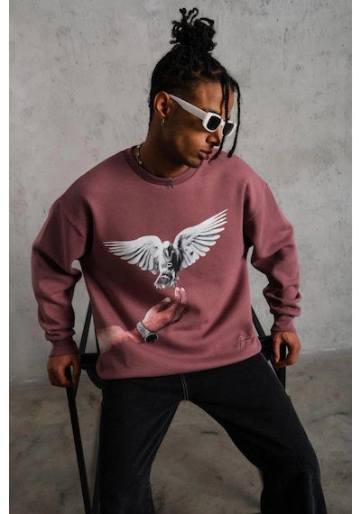 Ertaştrendstore Erkek Güvercin Baskılı Bisiklet Yaka Sweatshirt 3 İplik Pamuklu - Gül Kurusu Çok Renk Ertaştrendstore Erkek Güvercin Baskılı Bisiklet Yaka Sweatshirt 3 İplik Pamuklu - Gül Kurusu Çok Renk