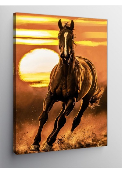 Kanvas Tablo Gün Batımı Ve Koşan At 70cmx100cm