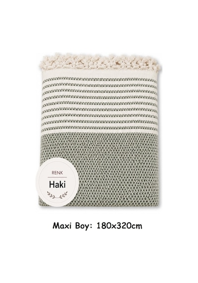 Pamuklu Kaymaz Hasır Dokuma Maxi Boy Kolları Örten Koltuk Örtüsü 180x310 - Haki Yeşili