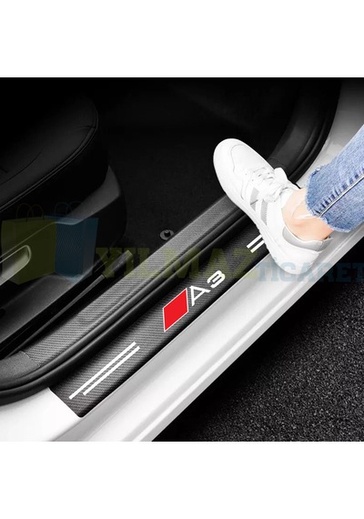 Audi A3 Logo Karbon Kapı Eşiği Oto Sticker Araba Etiket 4 Parça