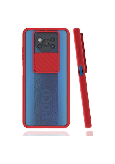 Noktaks - Poco X3 - Poco X3 Nfc - Poco X3 Pro Uyumlu - Kılıf Slayt Sürgülü Arkası Buzlu Lensi Kapak - Kırmızı Kırmızı