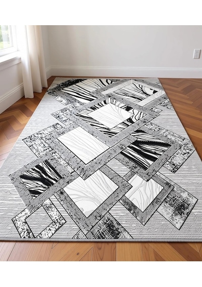 Geometrik Desen Modern Halı Dekoratif Kilim Gri
