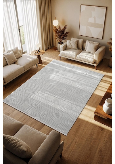 Cotto Motto Tt002g Gri Halı Modern Geometrik Çizgili Pamuk Taban Yıkanabilir Salon Mutfak Halısı