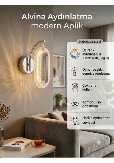 Alvina Nera Ledli 3 Renk Krom Aplik