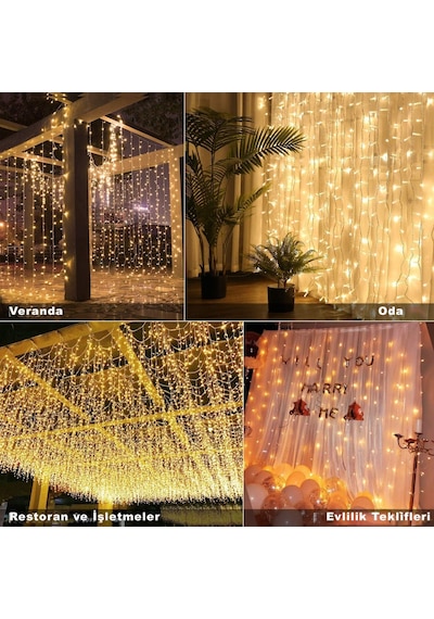 8 Fonksiyonlu Saçak Led Sarkıt 2x2 Metre Eklenebilir Süsleme 180 Işık Yılbaşı Standart
