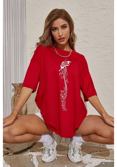 Unisex Butterfly Song Baskılı Tasarım Tshirt Kırmızı
