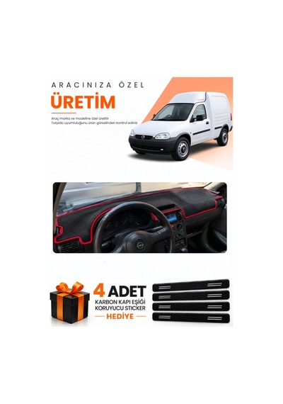 Opel Combo B 1992-2000 Uyumlu Torpido Koruma Örtüsü Oto Kılıfı - Siyah Kırmızı