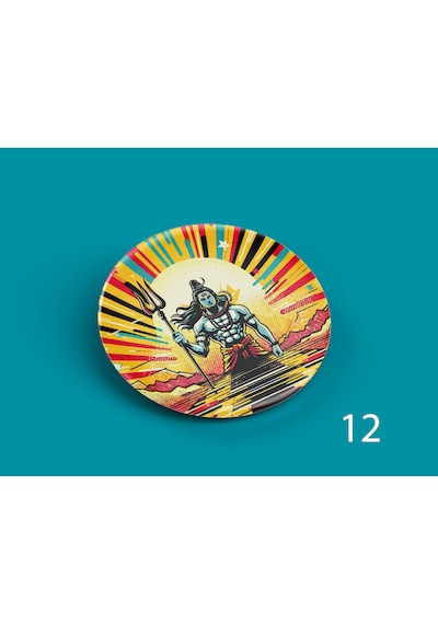58 Mm Buton Açacaklı Anahtarlık Yuvarlak Baskılı Anahtarlık Lord Şiva Çok Renkli