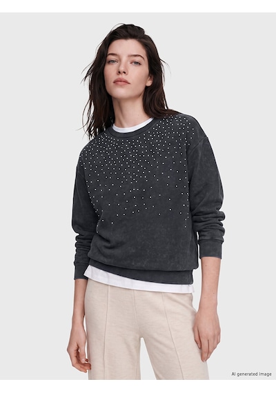 Lcw Comfort Mavi Bisiklet Yaka Taşlı Kadın Sweatshirt
