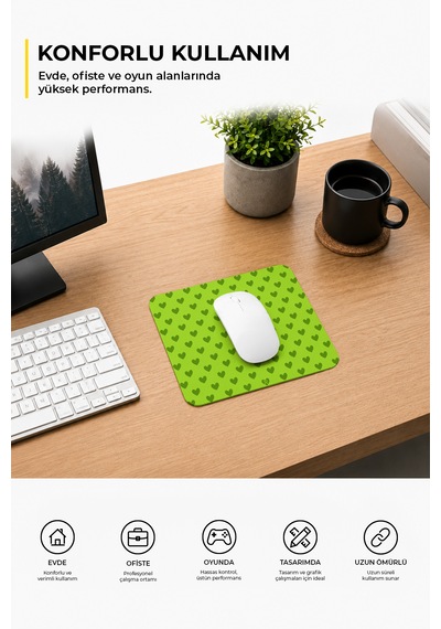 Yeşil Renkli Kalpli Desenli Ergonomik Mouse Pad, Kaymaz Yüzey İle Ev Ve Ofis Kullanımı İçin İdeal