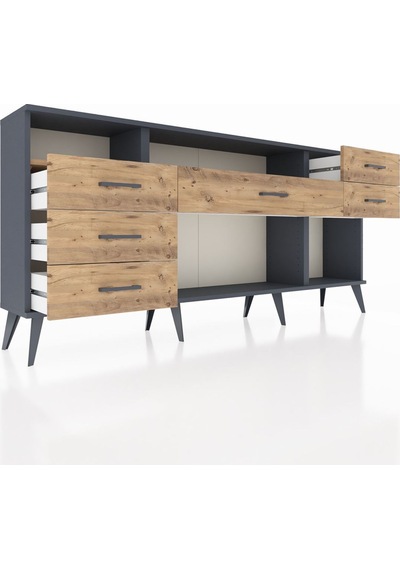 Arges Konsol 2 Raflı 6 Çekmeceli 176x30x83 Antrasit-çam/çam Çam/çam Arges Konsol 2 Raflı 6 Çekmeceli 176x30x83 Antrasit-çam/çam Çam/çam