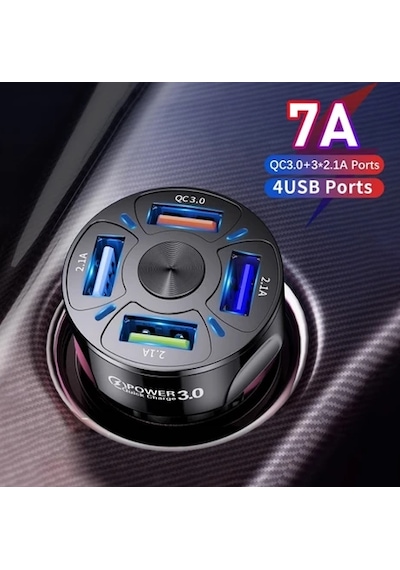 Blue Team Qc3.0 4- Port Çıkışlı Çoklu Usb Araç Şarjı Şarj Aleti 25w Pd Siyah