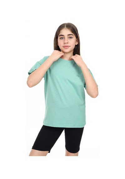 Toontoy Kids Toontoy Kız Çocuk Baskılı Bisiklet Yaka Kısa Kollu Tişört Yeşil