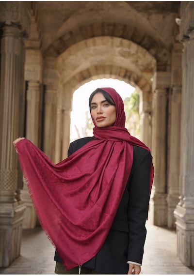 C Desen Yün İpek Şal İnce Kumaş Çift Taraflı Silk Scarfs Bordo