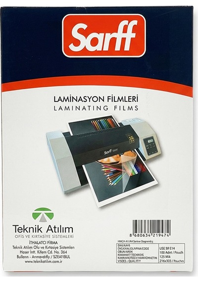 Sarff Pro 125mıc Laminasyon Filmleri - A4 216x303mm - 100adet