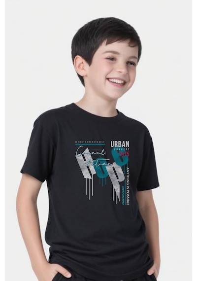 Panios Kids Hope Baskılı Erkek Çocuk Yuvarlak Yaka Kısa Kollu T-shirt Siyah