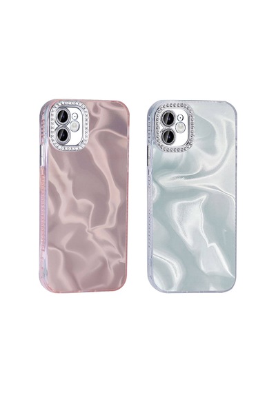 Noktaks - İphone 12 Uyumlu Kılıf Airbagli Parlak Taş Detay Tasarımlı Esila Kapak - Pembe - T32882
