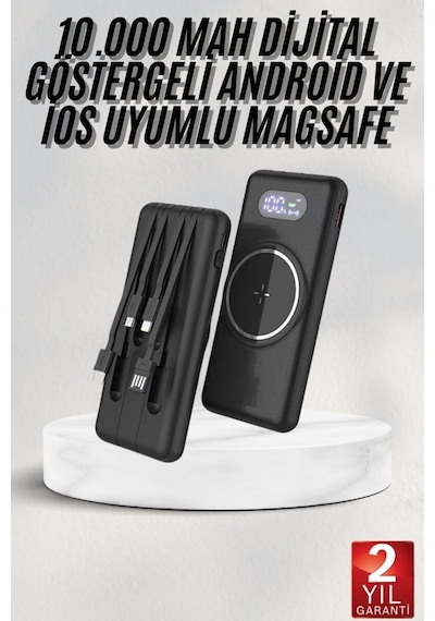 Wireless Powerbank 10000 Mah Led Ekranlı Dahili Kablolu Hızlı Şarj Altın