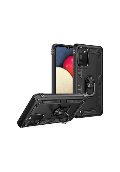Samsung Galaxy Uyumlu A03s Kılıf Sofya Yüzüklü Silikon Kapak - Siyah Bz8683140262280