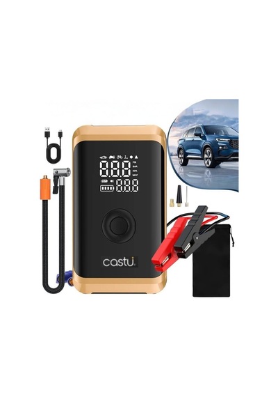 Castu Cs71 Plus Akü Takviye Cihazı 4'ü 1 Arada Powerbank, Hava Kompresörü, Lcd Ekran, 12.000mah 150psı